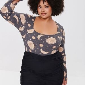 FOREVER 21 Celestial Witchy Whimsigoth Bodysuit - Size 1X